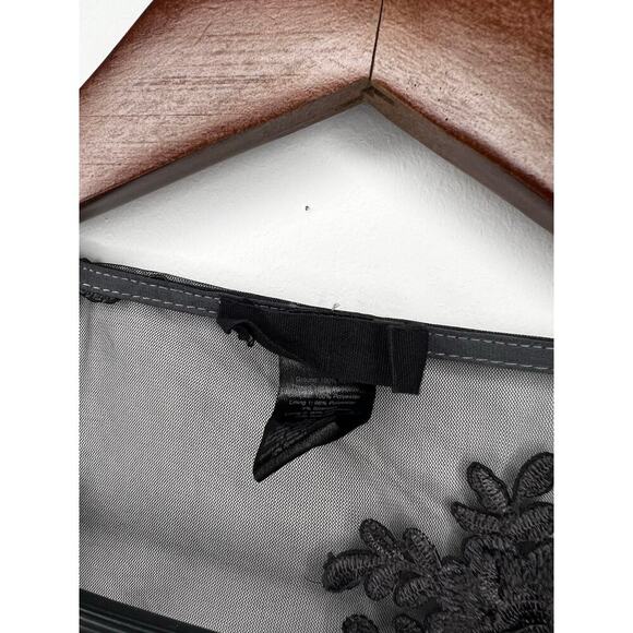 For Love & Lemons Amber Scallop Edge Bodysuit Flesh Black Floral Appliqué Sz. S - Picture 6 of 9